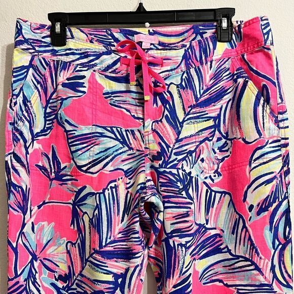 Lily Pulitzer Pants Pink Linen Galley Pants In Tiki Print Size 14 - Picture 7 of 14